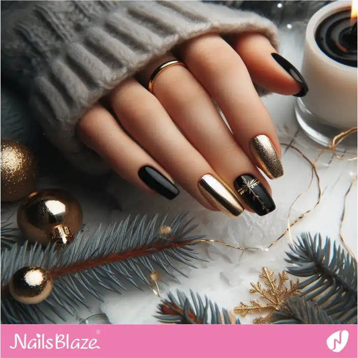 Simple Black and Gold New Years Nail Design | 2024 Nails - NB3707